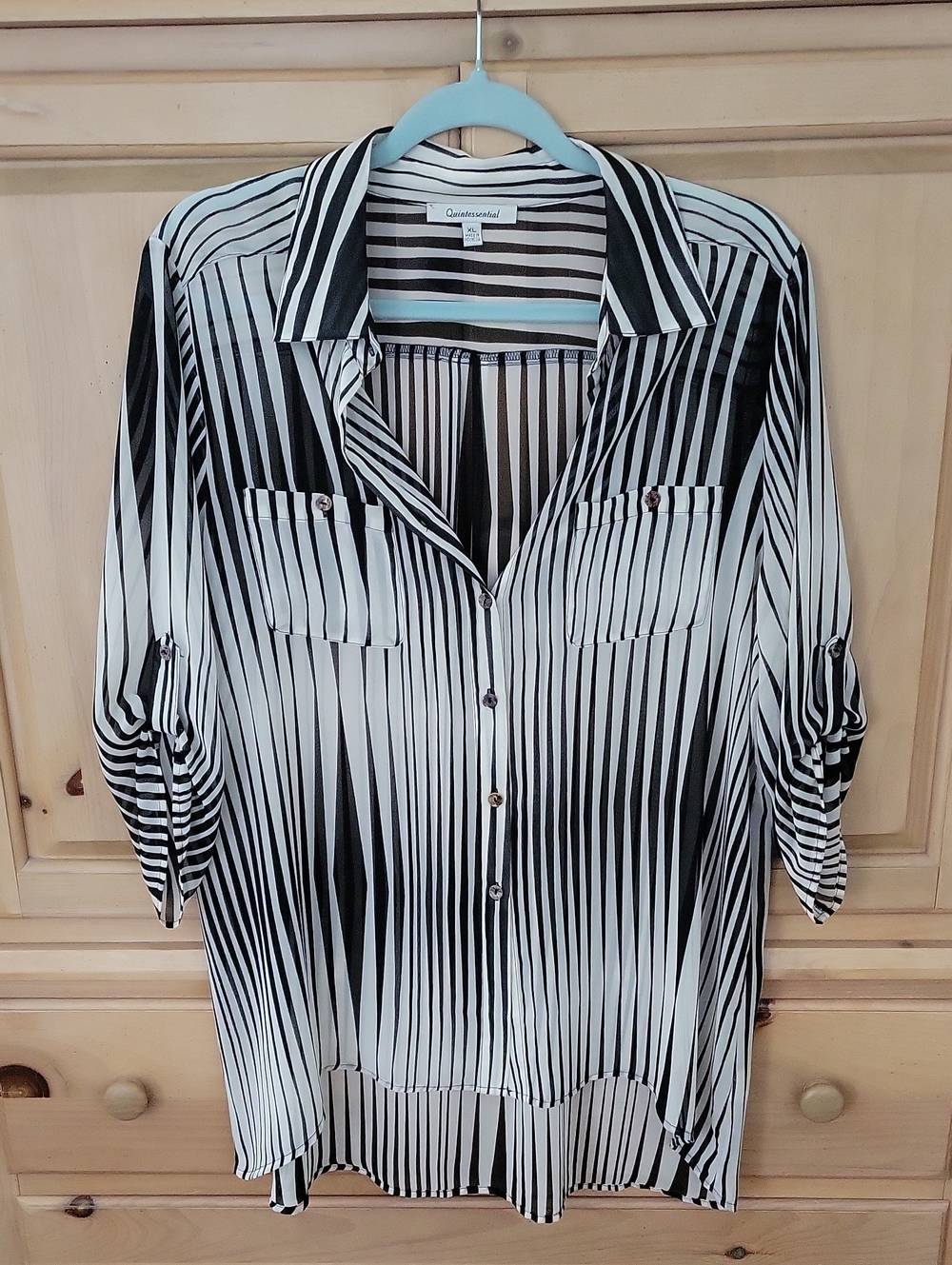 Women’s Black & White Striped Button-Front Blouse